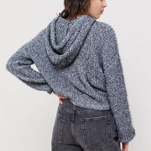 Gray Oversized Cropped Hoodie Long Sleeve